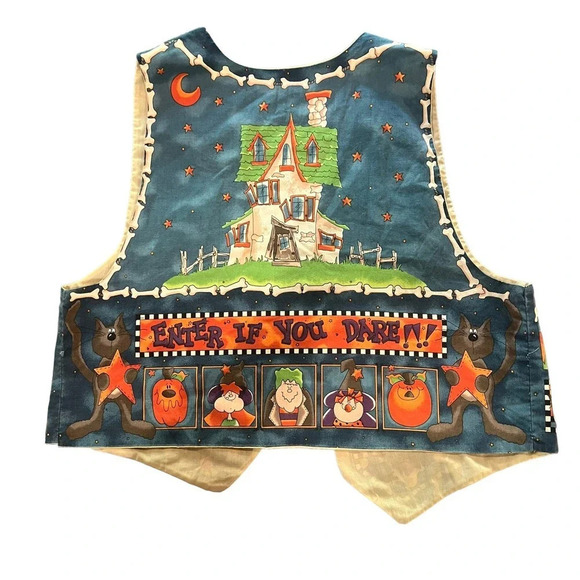 VINTAGE Women's Halloween Haunted House Reversible Quilted Handmade Vest Size XL - Picture 5 of 8
